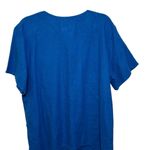 Flax ‎ Blue Linen Blouse Button Shoulder Scoop Neck Size Medium Side Slit Preppy Photo 2