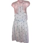French Grey  NWT Gray and Cream Striped Embroidered Halter Mini Dress-size Small Photo 2