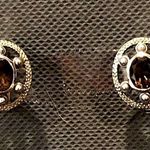 Sterling Silver Smokey Topaz  Faceted Filigree Accent Oval Earrings Photo 6