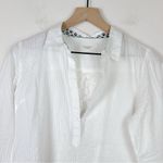 Birds of Paradis by Trovata Cotton Popover Button Blouse Shirt White Photo 2