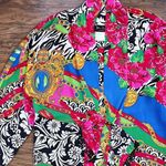 Diane Freis • vintage blouse colorful zebra floral tie neck beaded fringe Pink Size XL Photo 1