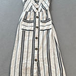Hint of Blush Midi Dress Women M Striped Button Front Pockets Black White Sun Size M Photo 0