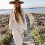 Free People Beach Size xs Old Bay Maxi Shirt Dress Textured Cotton Beige White Photo 4