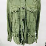 Gap Vintage Utility Army Green Jacket Women’s M Linen Blend Olive Shirt Buttons Photo 10