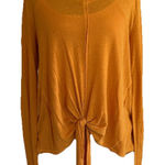 Eyeshadow  Women's Blouse Mustard Orange Long Sleeve Tie Front Hem Top Size S Photo 0