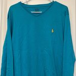 Ralph Lauren Polo  Turquoise Teal V-Neck Long Sleeve Shirt Size Large EUC #0377 Photo 1