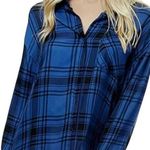 We Wore What Plaid Blue Boyfriend Shirt Flannel Oversized Fit Long Sleeve Button-Down Pockets Photo 0