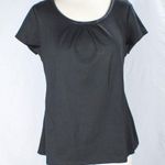 Merona Faux Leather Trimmed Neckline Blouse Top Zipper Back Edgy Business Casual Photo 1