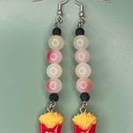 Glass Beads & Resin French Fries Handmade Beaded Earrings Red Photo 0