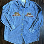 Vintage 90s Noah’s Arc Embroidered Button Down Denim Shirt Size 18 W Blue Photo 0