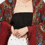 Free People Harvest Moon Butterfly Floral Kimono Fringed Boho Folk Art One Size Photo 0