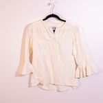 Dovima Cotton Linen Silk Quarter Button Pullover Ruffle Sleeve Blouse Ivory Photo 0
