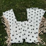 Peach Love California White Star Print Fringe Bell Bottom Jeans Size S Boho Photo 4