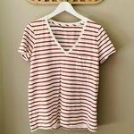 Madewell  Stripped V-Neck Tee Shirt White/Orange Sz Medium Photo 0