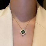 Women Luxury Stainless Steel Green Crystal Necklace Gold Photo 1