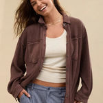 Aerie  Anytime Fave Waffle Shirt Oversized Shacket in Canyon Sun Brown Size S Photo 0