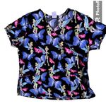 Disney Tinkerbell Scrub Top Medium Blue Butterflies RN Nurse Vet Tech C… Photo 1