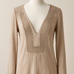 Joseph A . Beige Crochet Trim Boho Peasant Blouse Long Sleeve Top – Size M Photo 0