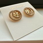 Tory Burch New  Miller 18K-Gold-Plated & Crystal Logo Stud Earrings on TB Card Photo 2