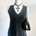 Banana Republic Black V-Neck Blouse Layered Hem, Minimalist, Business Casual, Modern Classic,XXS Photo 0