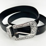 ZARA NEW  Leather Cowboy Buckle Belt 34 Waist Black Photo 0