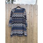 Sydney Rose Women's Long Dolman Sleeve Size Medium Blue Pattered Blouse‎ Tassel Photo 4