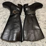 Marc Fisher wide calf leather croc embossed riding black tall shaft boots Size 8 Photo 2