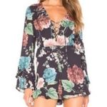 Bardot Revolve Black Floral Ruffle Sleeve Romper Lace Up 4 Photo 1