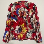 Red with Bright Floral Print Lightweight Long Sleeve Jacket Cardigan Size 14 Photo 4