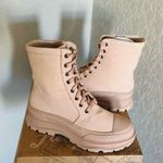 Free People  Camp Out Canvas Combat Boot, Natural, Tan/Pink, Size 8, NWT‎ Photo 1