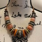 Beaded Necklace Chunky BOHO Leather Cord Orange Pink Gold Bougie Fashion Jewelry Photo 2