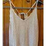 Staccato Boho knit Crochet Dress Tie StrapSleeveless Tan Resort Vacay Size Large Photo 4