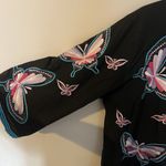 Vtg Internat’l Button Up Jacket Blouse Multicolor Embroidery Butterfly Y2K Artsy Black Size L Photo 2