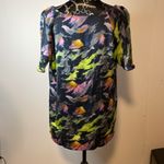 Rebecca Moses Black Watercolor Pattern‎ 100% Silk Shirt Sleeve Blouse Size Large Photo 2