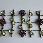 Vintage Wide Flower Vine Green & Purple Rhinestone brass tone metal bracelet Photo 2