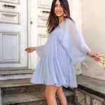 ZARA  Blogger Fave Sheer Flowy Tiered Draped Shift Mini Dress Light Blue/Purple Photo 0