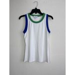 Evereve White Ringer Tank Top With Blue and Green Trim Size Small Photo 2