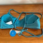 Cupshe NWT Women’s  Criss Cross Tie Back Blue Ribbed Bikini Top Size Large Photo 2