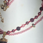Gold Tone Pink & Maroon Beads Moonglow Beaded Boho Statement Necklace Photo 5