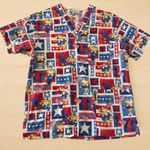 Peaches Uniform Womens Large Cat Patriotic Print Scrub Top Nurse Healthcare Red Photo 1
