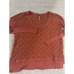 Free People ‎ Women's Sweater Open Knit Ruffle Hem Pullover Coral Orange S EUC Photo 2