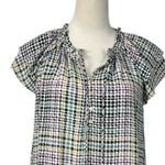 Loft  Dress Shift Tie Neck Ruffle Sleeve Purple Multi Plaid Women’s Size Small Photo 4