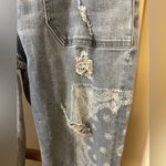 Easel Los Angeles Distressed Bandana Denim Overalls Small Blue Photo 7
