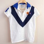 Rugby Ralph Lauren White Polo Shirt Blue Collar Game To The Last 2004‎ Medium Photo 2