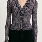 Notations Y2K Ruffle Blouse Small Sheer Chain Print Mesh Top Retro Glam Vibes Photo 0