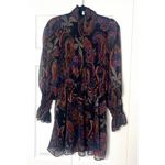 ZARA  Black Chiffon Floral Paisley High Neck Long Sleeve Mini Dress Size S Photo 5