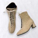 Nude Tan Faux Suede Ren Fair Witchy Pirate Wench Lace Up High Heel Boots 9 Photo 1