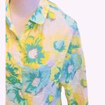 Loft Floral Semi Sheer Oversized Shirt Button Down Yellow Green XS Photo 1