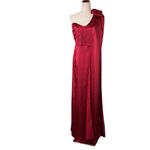 Amazon Satin One Shoulder Long Elegant Formal Evening Gown Bow Tied with Train Photo 6