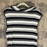 Vivienne Tam Cowl Neck Tank Woman's XL Striped Black White Gray Raw Hem Coastal Photo 4